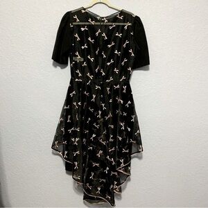 Neiman Marcus Vintage Black Sheer Overlay Bows Cocktail Dress